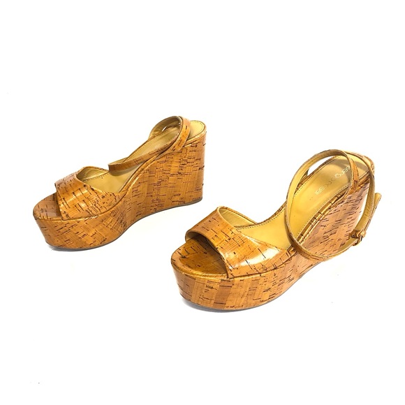 SERGIO ROSSI Camel Cork Platform Sandals w/ Ankle Strap - Picture 4 of 13